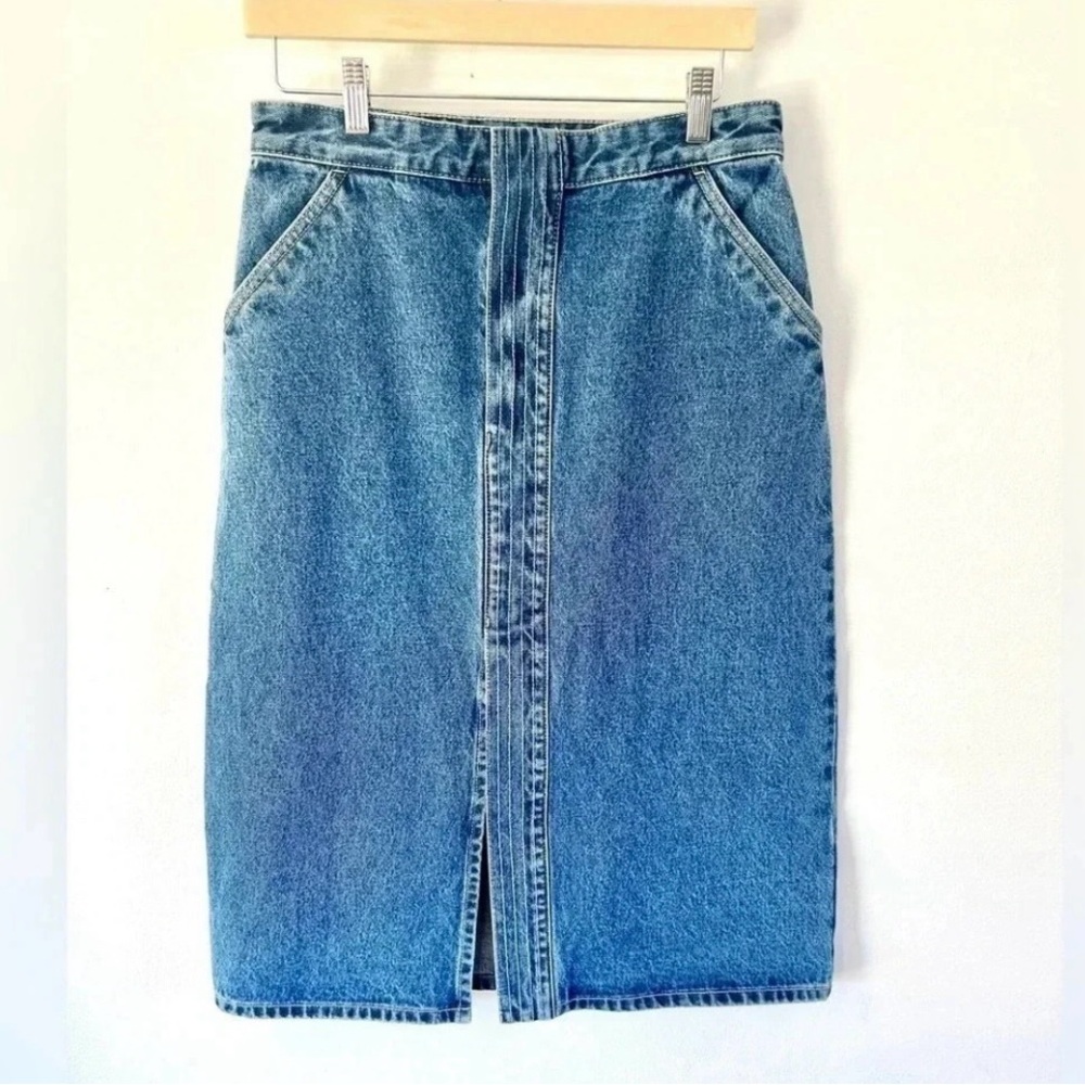 12 Storeez blue denim midi skirt size 6